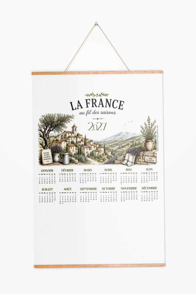 Calendrier torchon sur le thème de la saison, en tissu et imprimé chez Ariane7 à Thiant